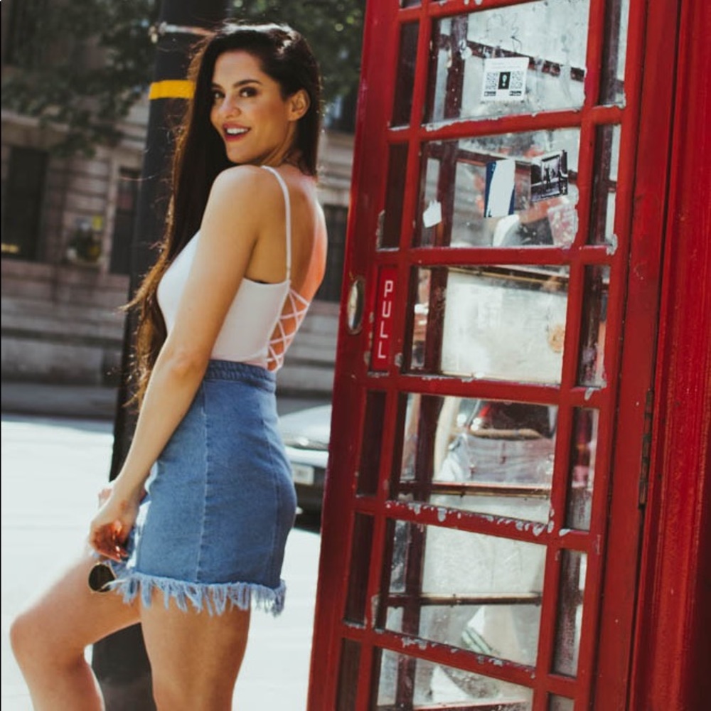 Forever XXI fringe denim mini skirt with buttons